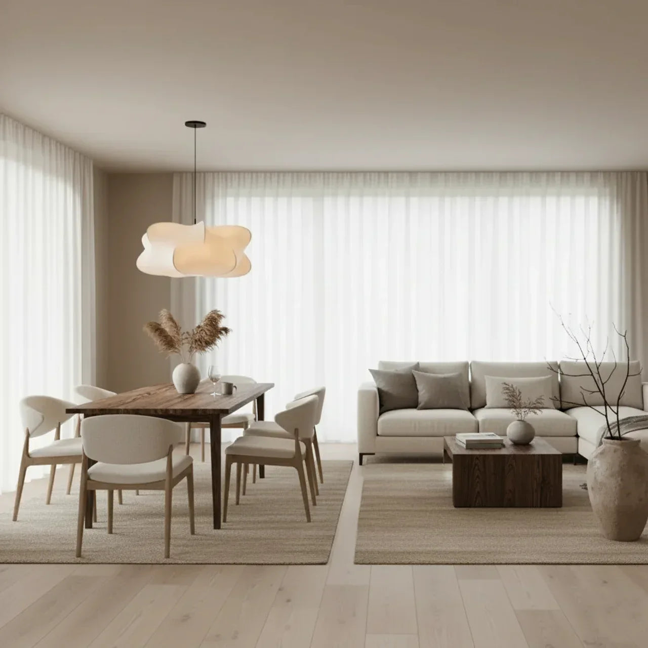 Mulberry Silk Pendant Light With Sculptural Shade For Indoor Use