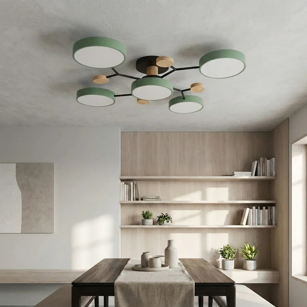 Ceiling Light With Branching Design And Wood Accents
