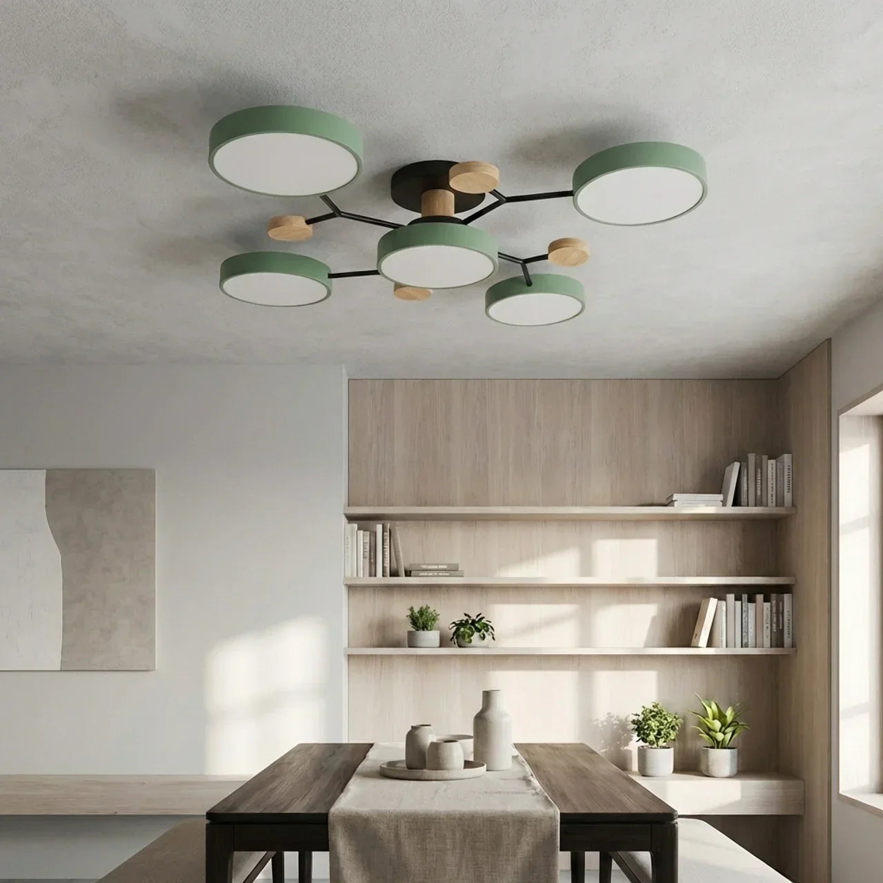 Ceiling Light With Branching Design And Wood Accents