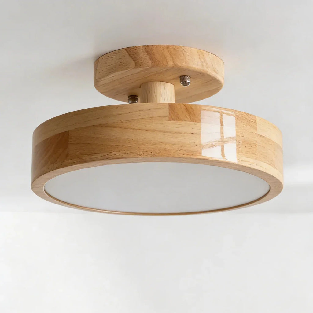 Półwpuszczana drewniana okrągła lampa sufitowa LED
