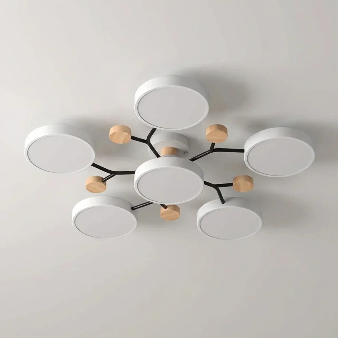 Ceiling Light With Branching Design And Wood Accents
