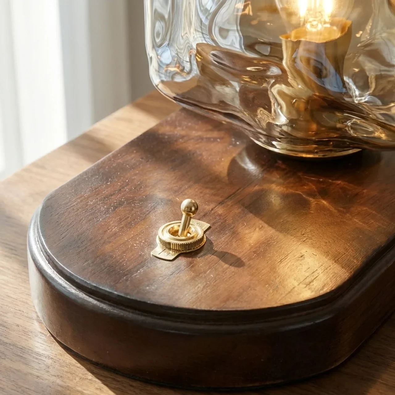 Lamp With Organic Glass And Wooden Base For Indoor Use