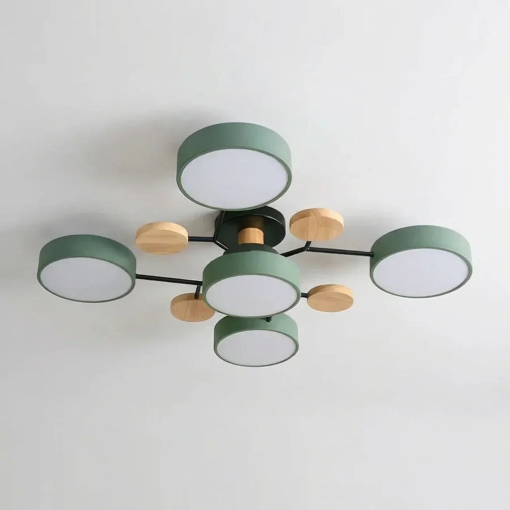 Ceiling Light With Branching Design And Wood Accents