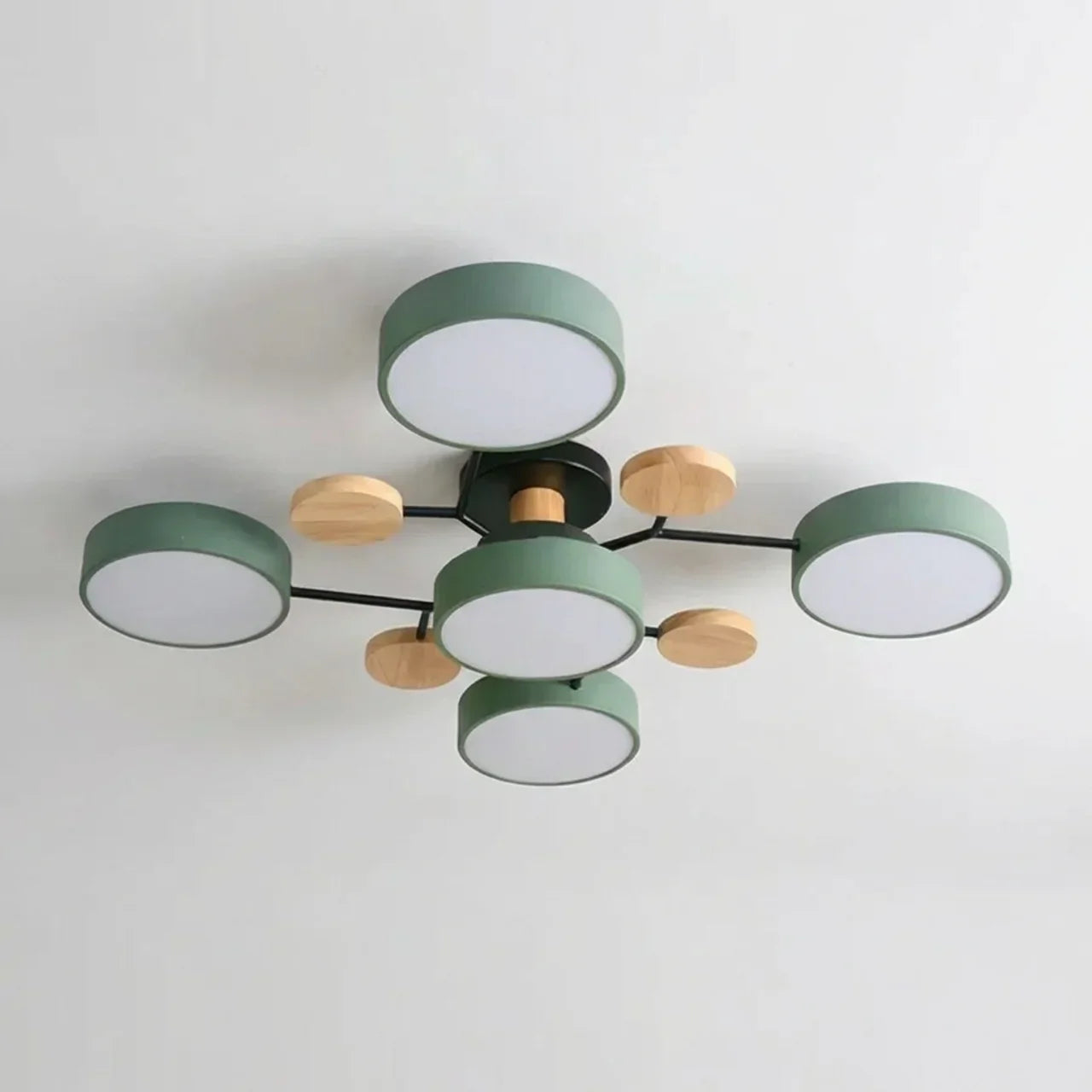 Ceiling Light With Branching Design And Wood Accents
