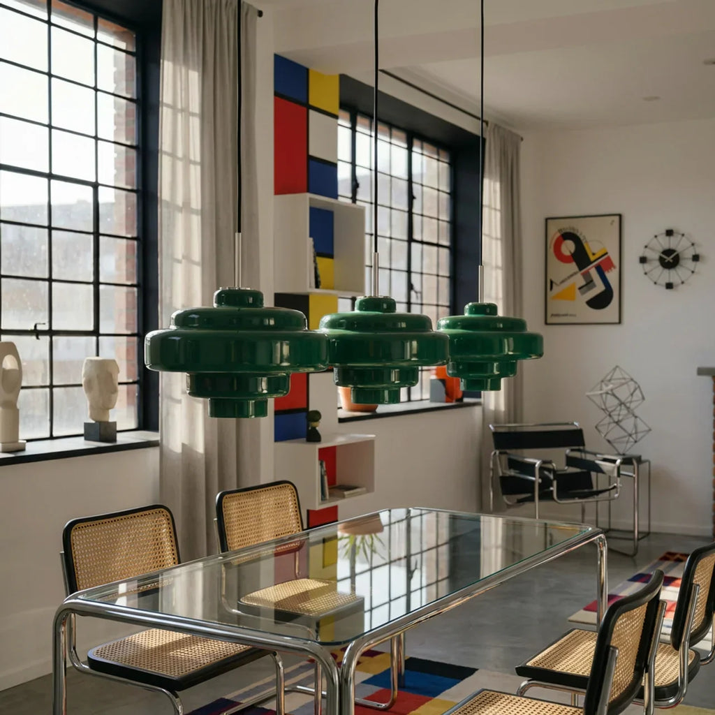 Bauhaus-Stil Pendelleuchte mit farbigem Glasschirm Deckenlampe