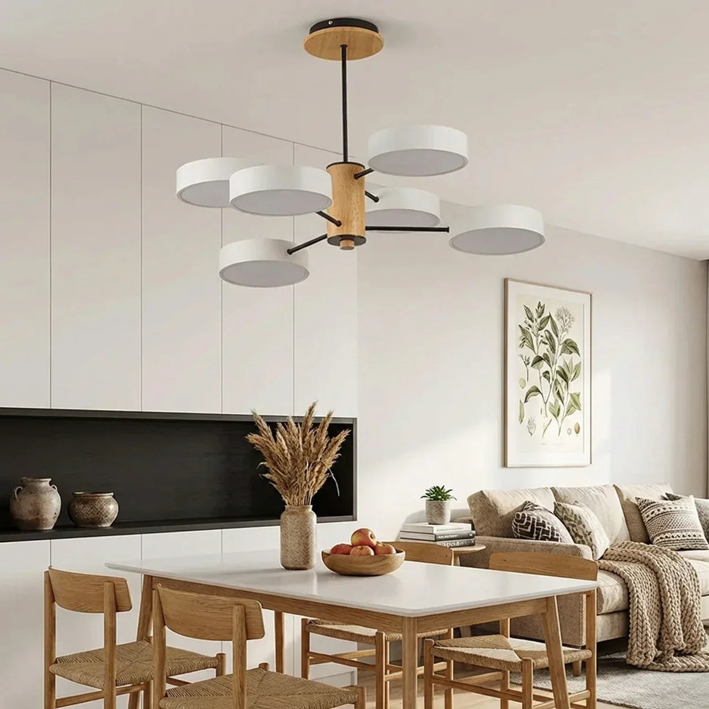 Multi-Arm Ceiling Fixture With LED Metal Frame And Wood