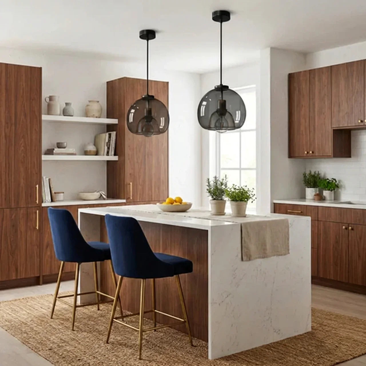 Pendant Light With Smoky Glass Dome For Ceiling Mount In Kitchen And Dining