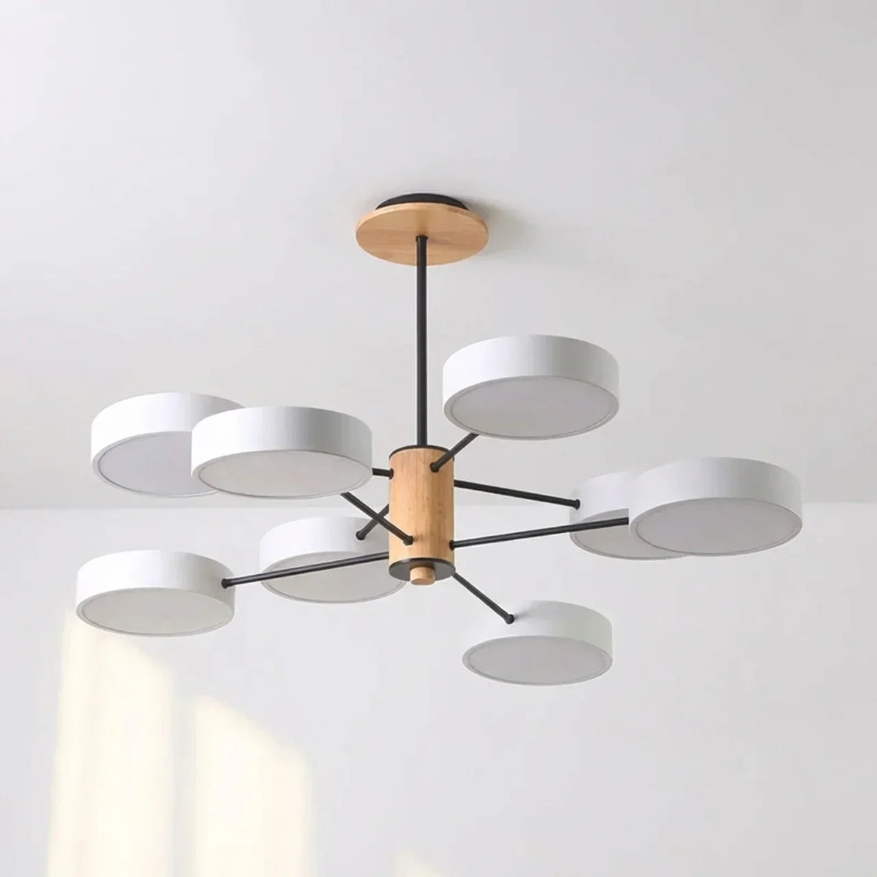 Multi-Arm Ceiling Fixture With LED Metal Frame And Wood