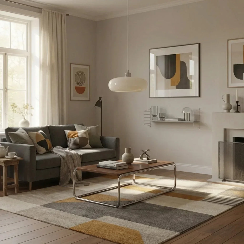 Compact Pendant Light With Glass, Bauhaus Inspired Ceiling Fixture