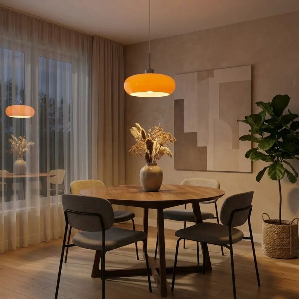 Compact Pendant Light With Glass, Bauhaus Inspired Ceiling Fixture