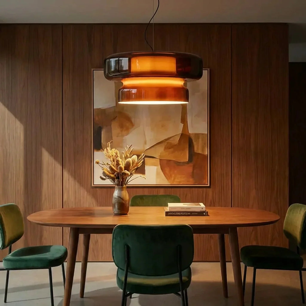 Závěsná lampa z barevného skla ve stylu Bauhaus