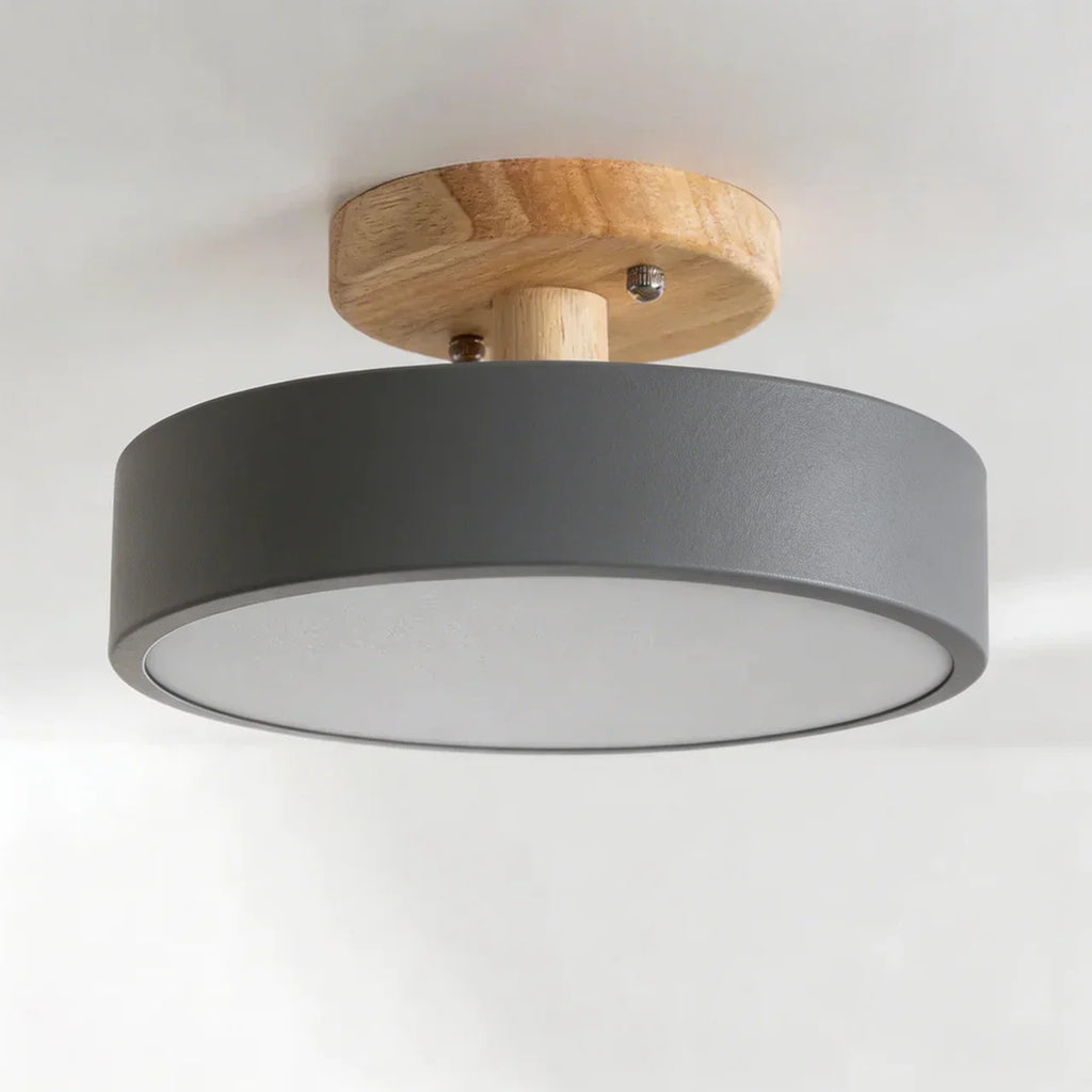 Półwpuszczana drewniana okrągła lampa sufitowa LED