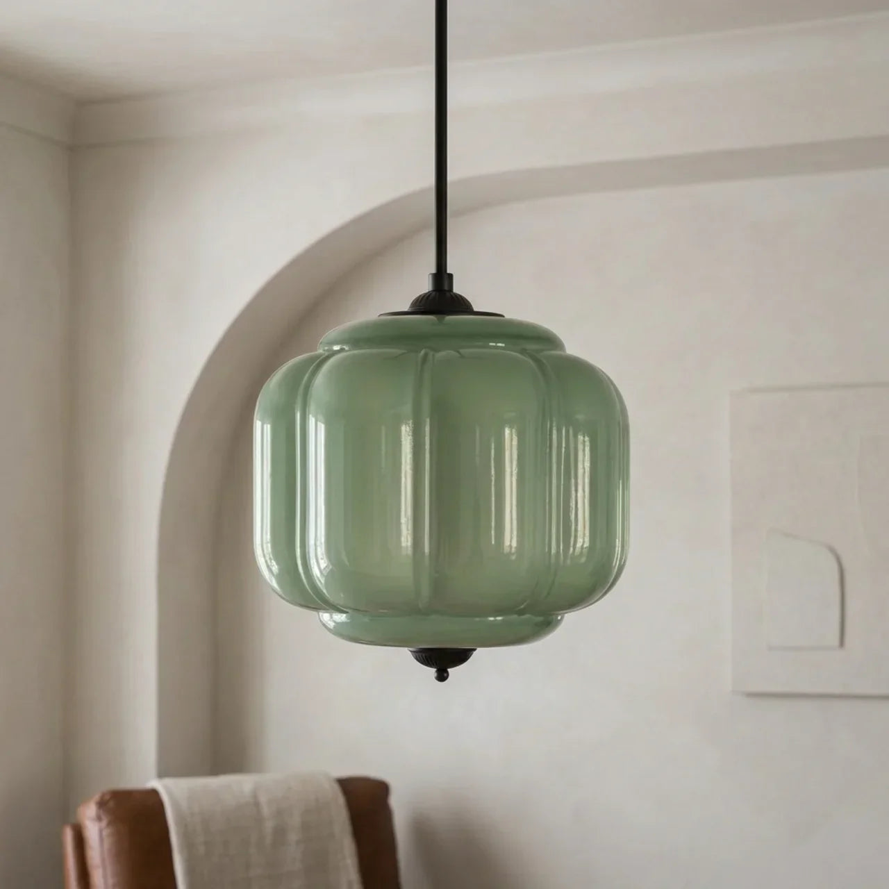 Lampada a soffitto in vetro con pendente a zucca in stile vintage