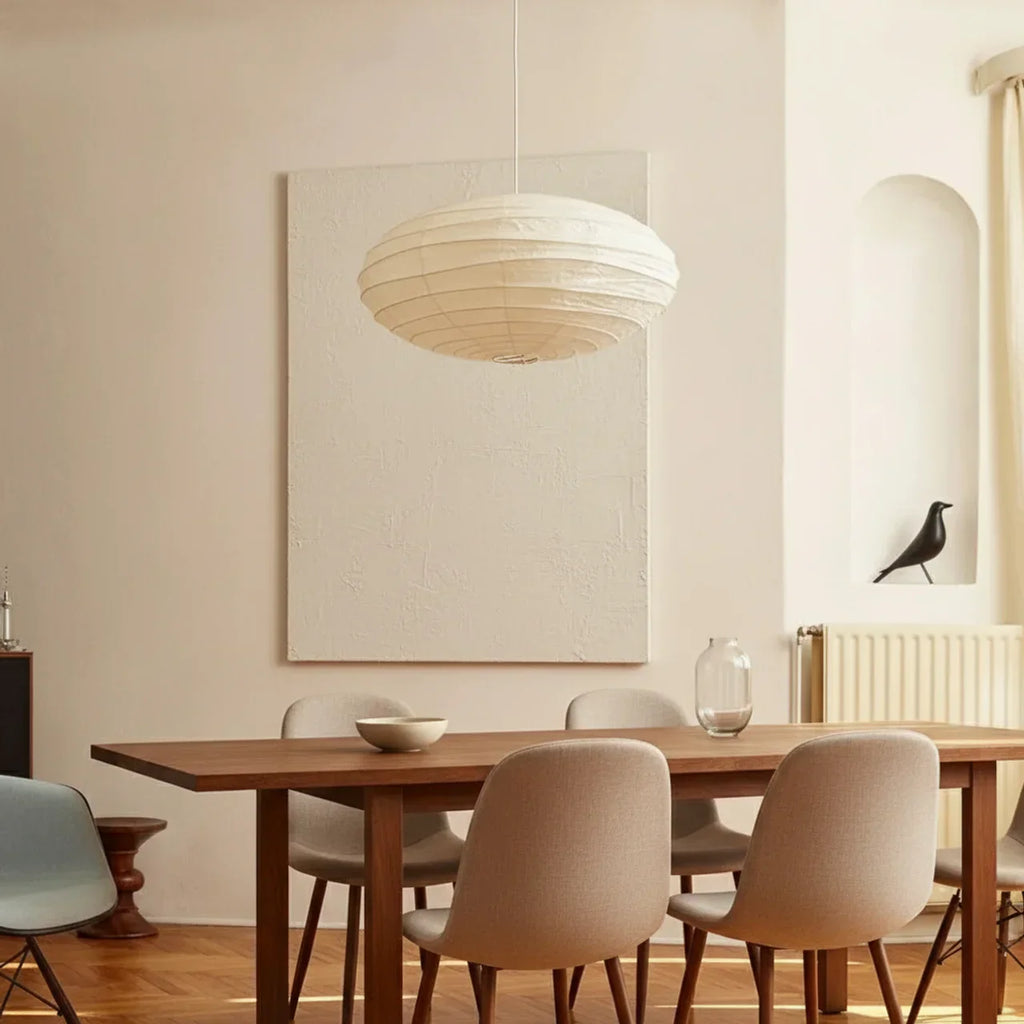 Pendant Light With Rice Paper Shade In Soft Oval Style