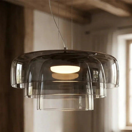 Lampada a sospensione in vetro colorato a tre livelli stile Bauhaus