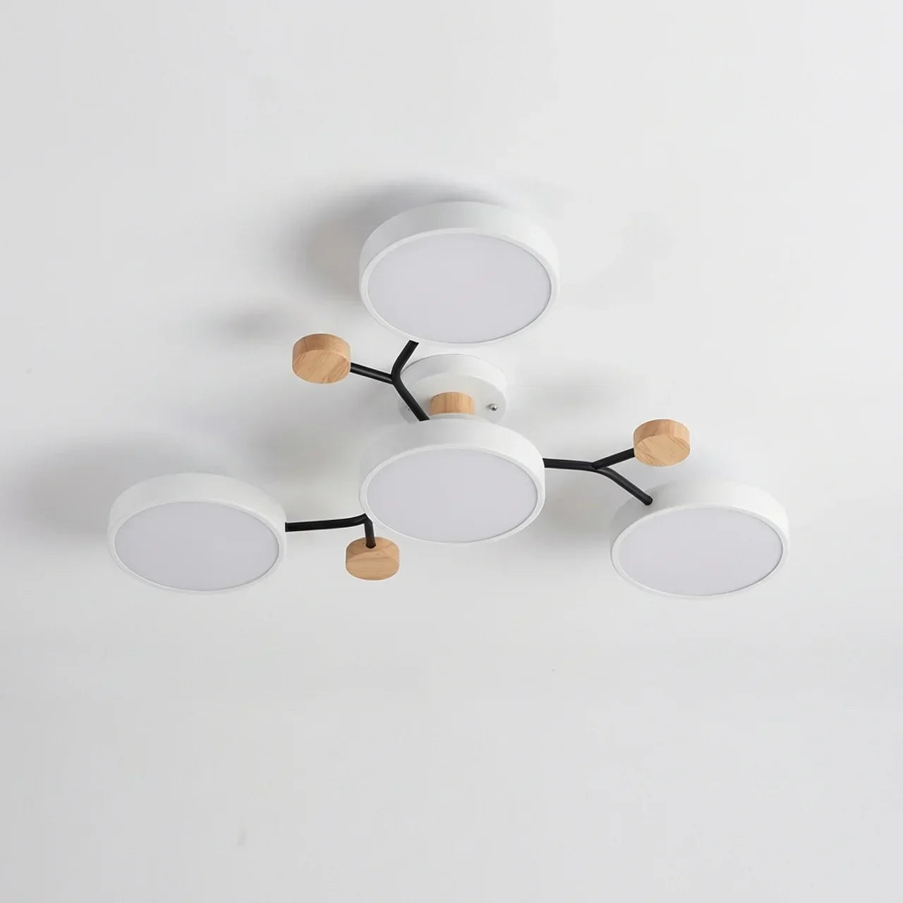 Ceiling Light With Branching Design And Wood Accents