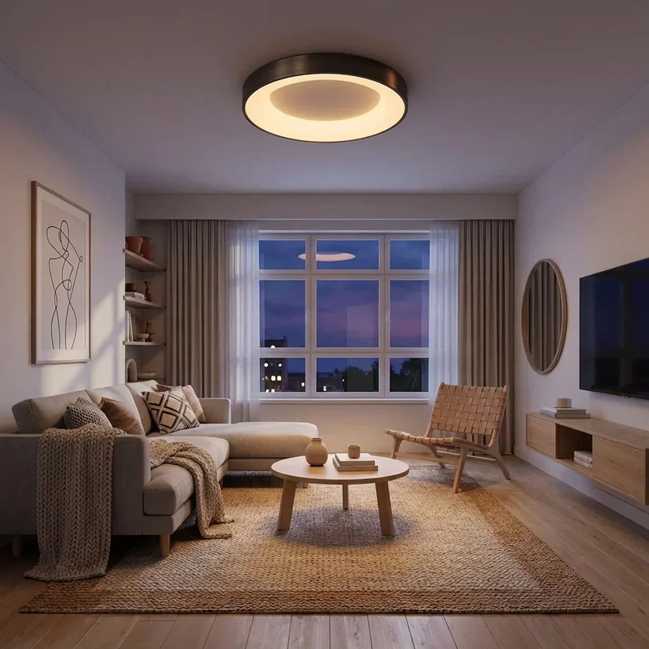 Nízkoprofilové stropní svítidlo s dutým středem a LED designem