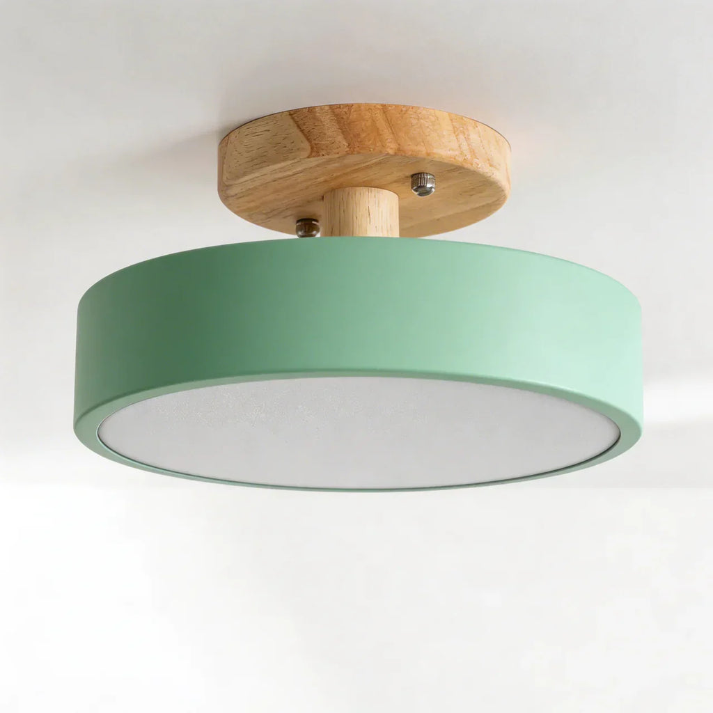 Półwpuszczana drewniana okrągła lampa sufitowa LED