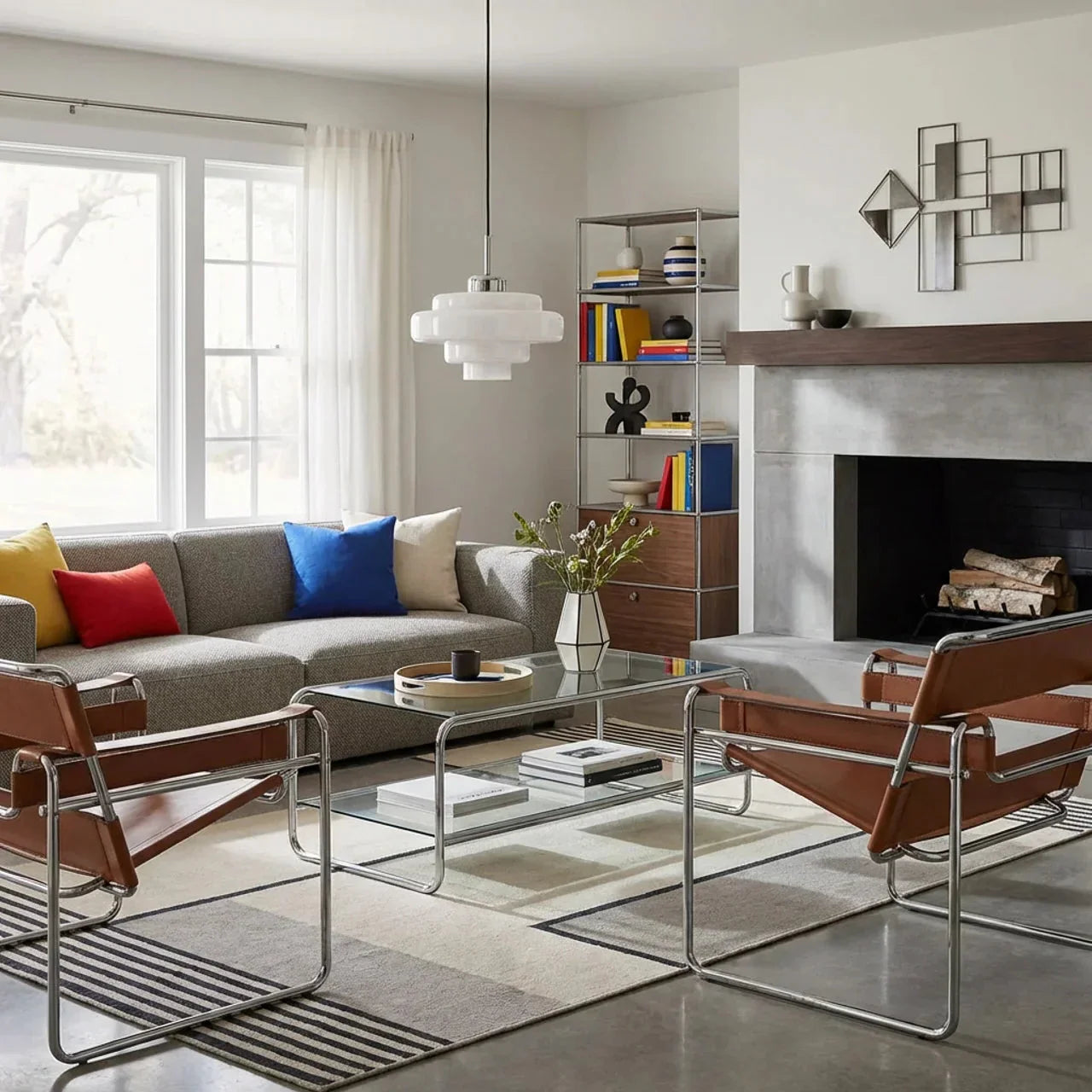 Bauhaus-Stil Pendelleuchte mit farbigem Glasschirm Deckenlampe