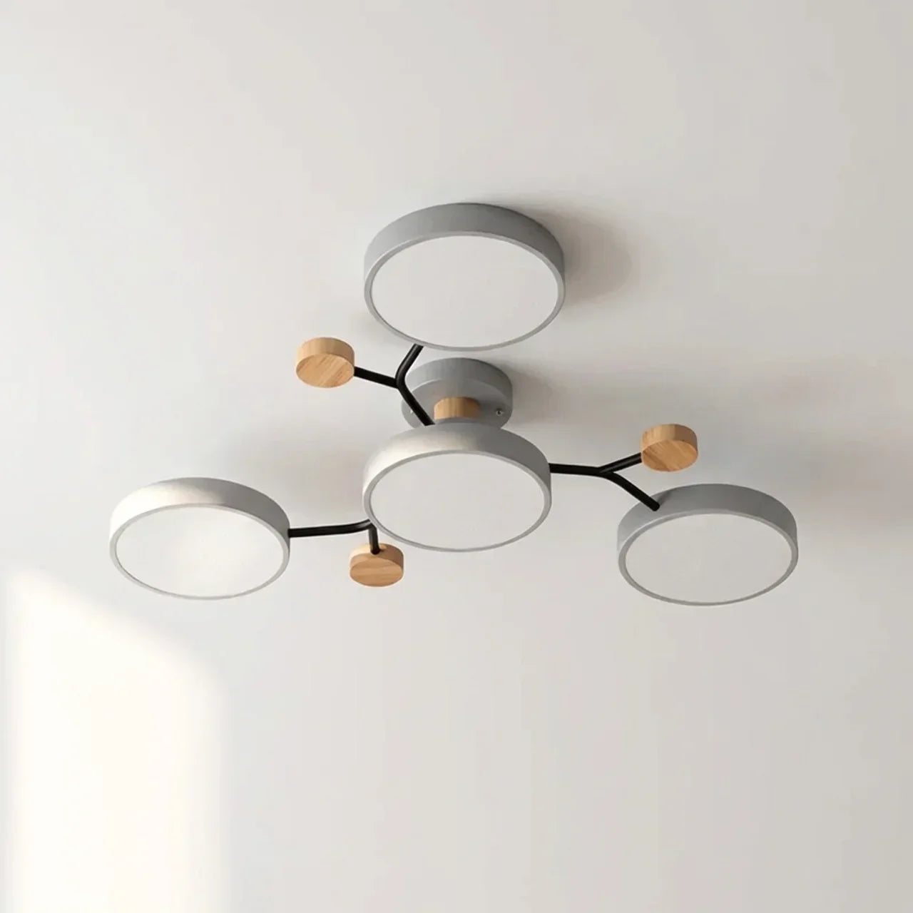 Ceiling Light With Branching Design And Wood Accents