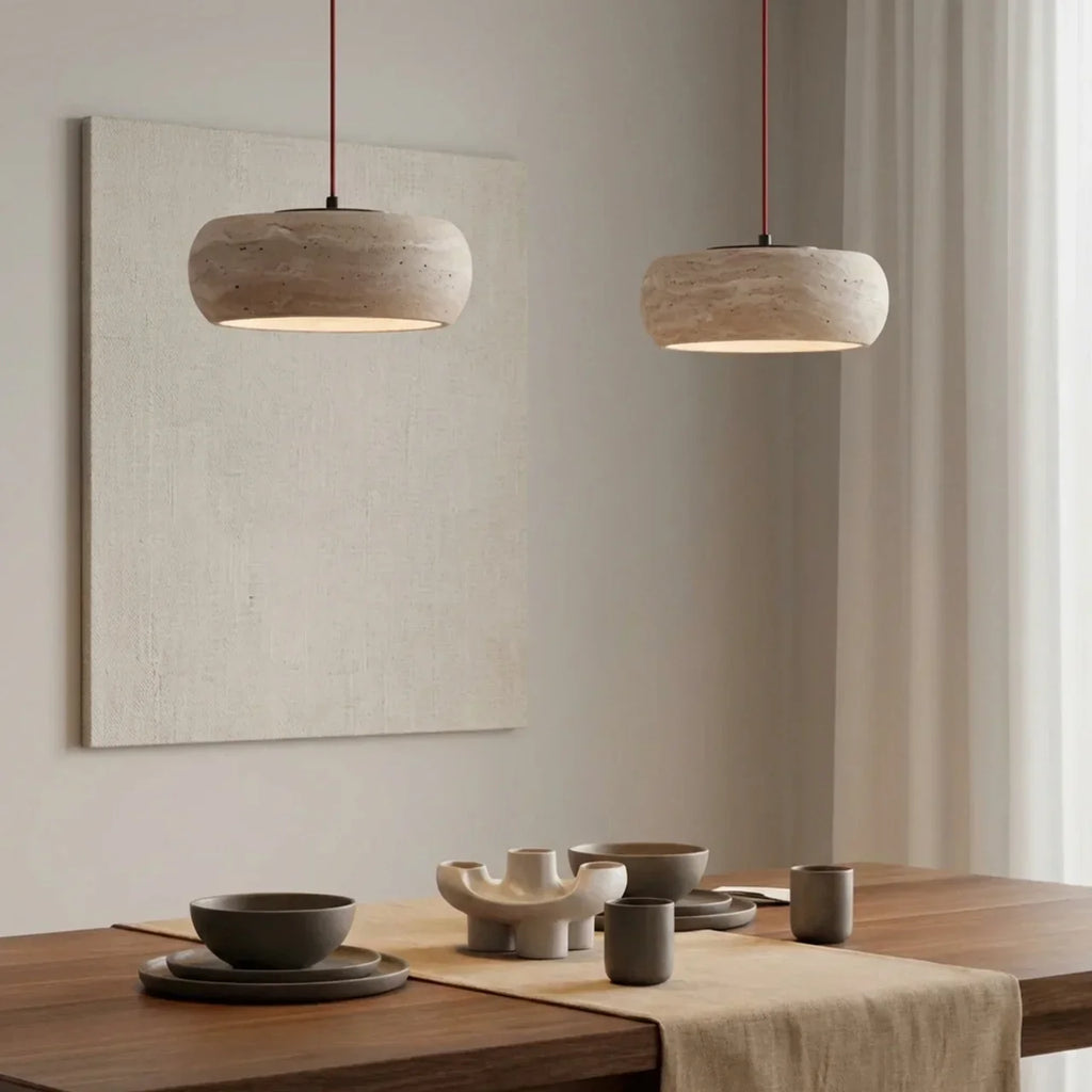 Wisząca lampa sufitowa z trawertynu w kształcie pączka z wbudowanym oświetleniem LED