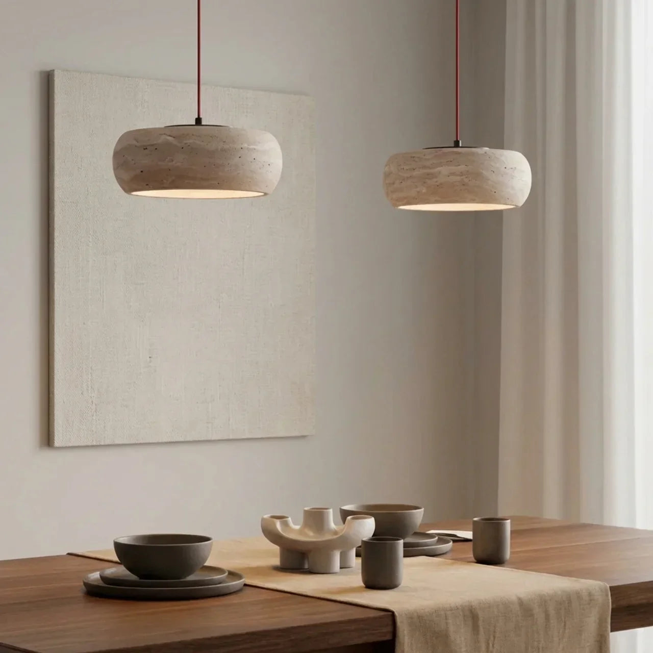 Wisząca lampa sufitowa z trawertynu w kształcie pączka z wbudowanym oświetleniem LED