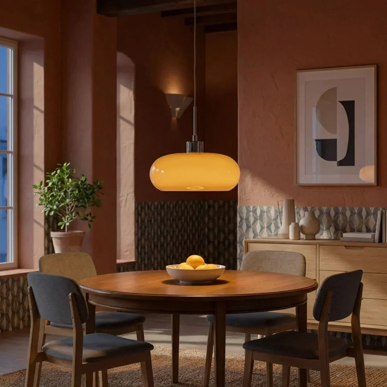 Compact Pendant Light With Glass, Bauhaus Inspired Ceiling Fixture