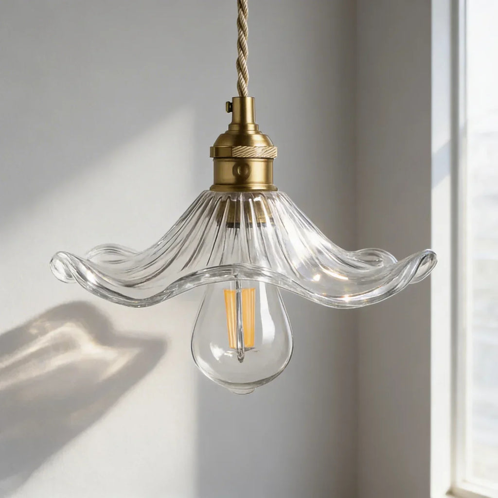 Art Deco Glass Ceiling Pendant Light With Scalloped Glass Shade