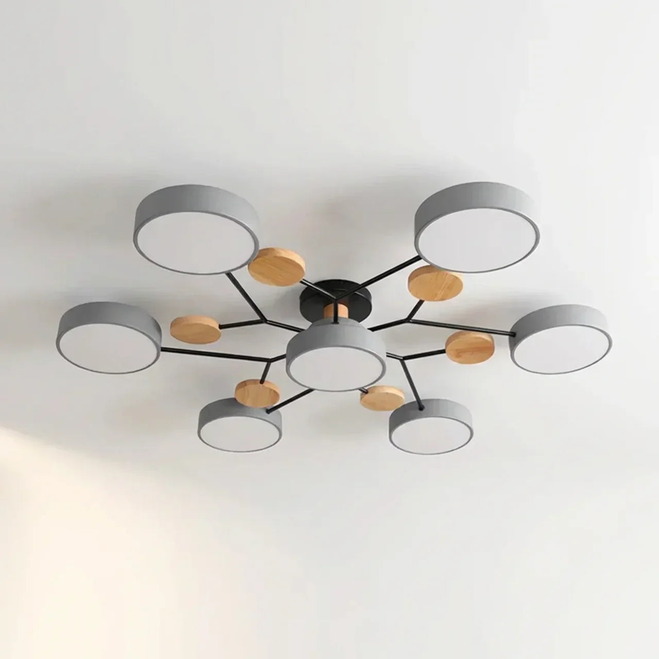 Ceiling Light With Branching Design And Wood Accents