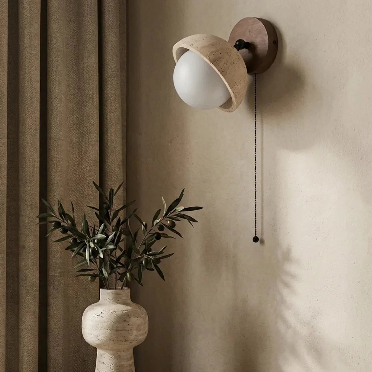 Applique murale en bois et travertin pour décoration intérieure