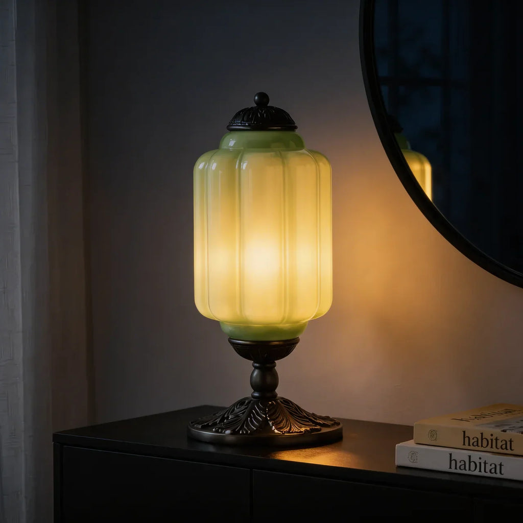 Krémová skleněná lampa s texturovaným povrchem a francouzským retro stylem