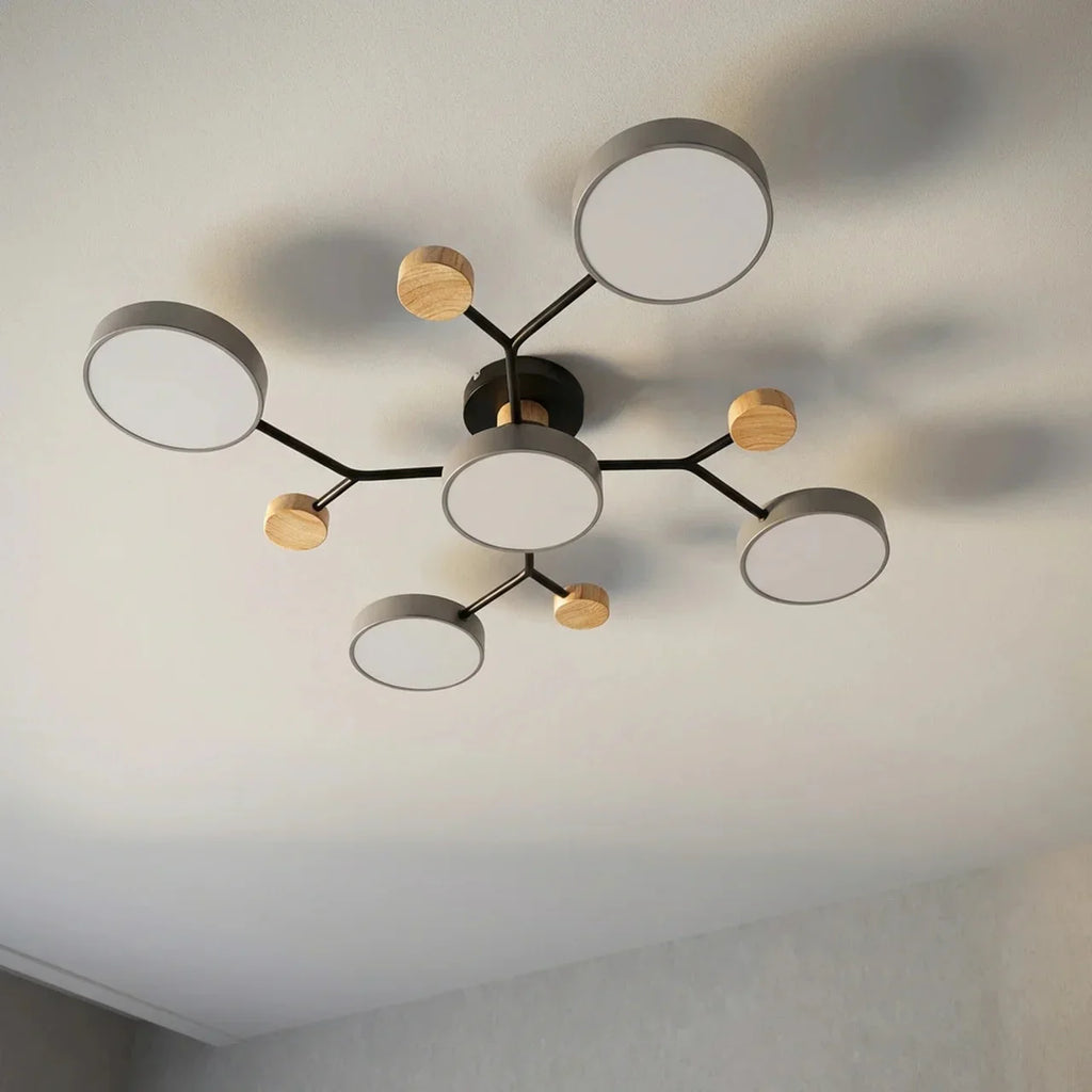 Ceiling Light With Branching Design And Wood Accents
