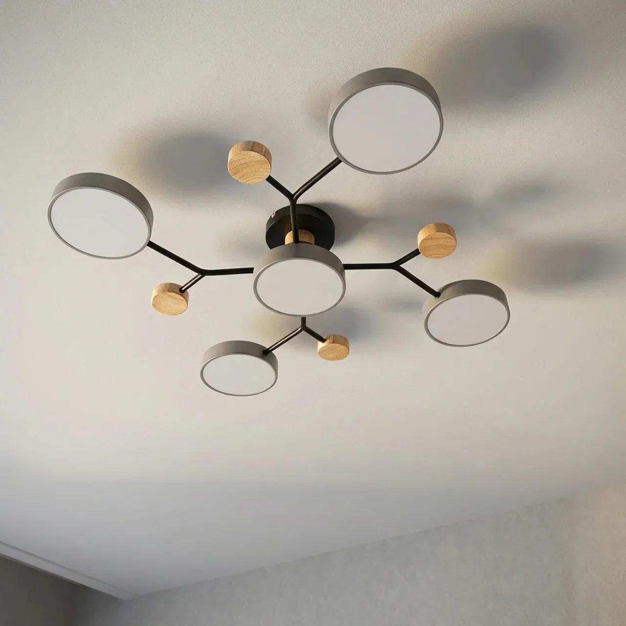 Ceiling Light With Branching Design And Wood Accents