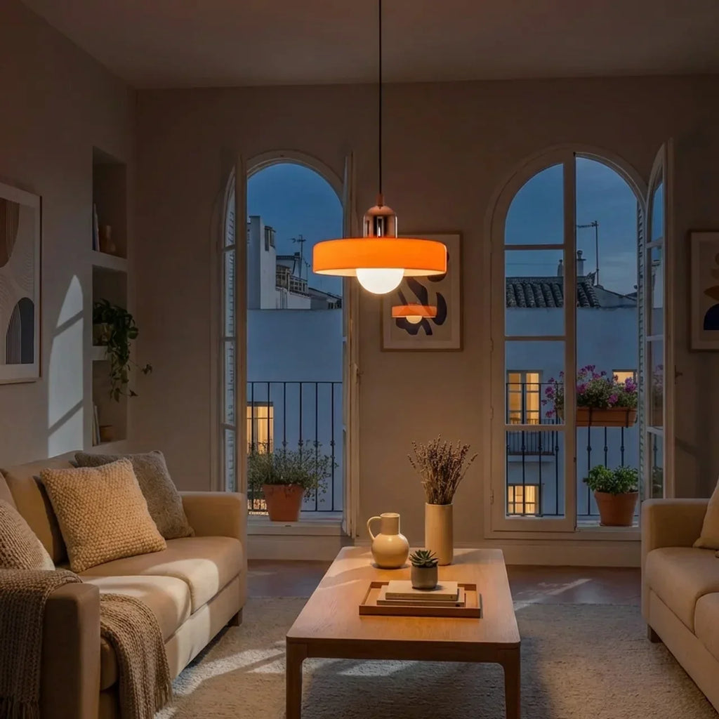 Lampa wisząca w stylu Bauhaus ze szklanym kolorowym kloszem, sufitowa oprawa świetlna