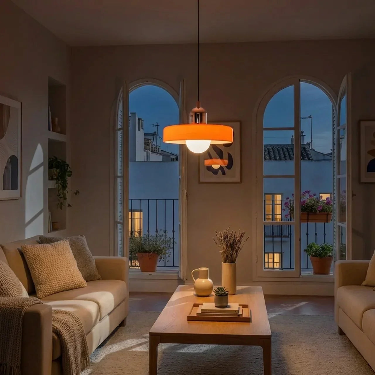 Lampa wisząca w stylu Bauhaus ze szklanym kolorowym kloszem, sufitowa oprawa świetlna