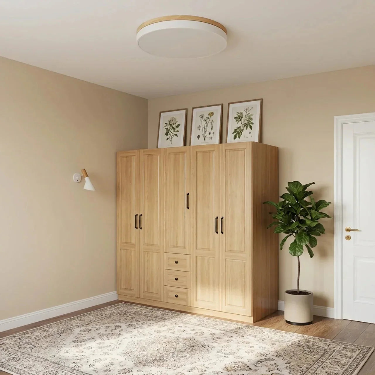 Plafonnier LED à garniture en bois, ultra mince encastré