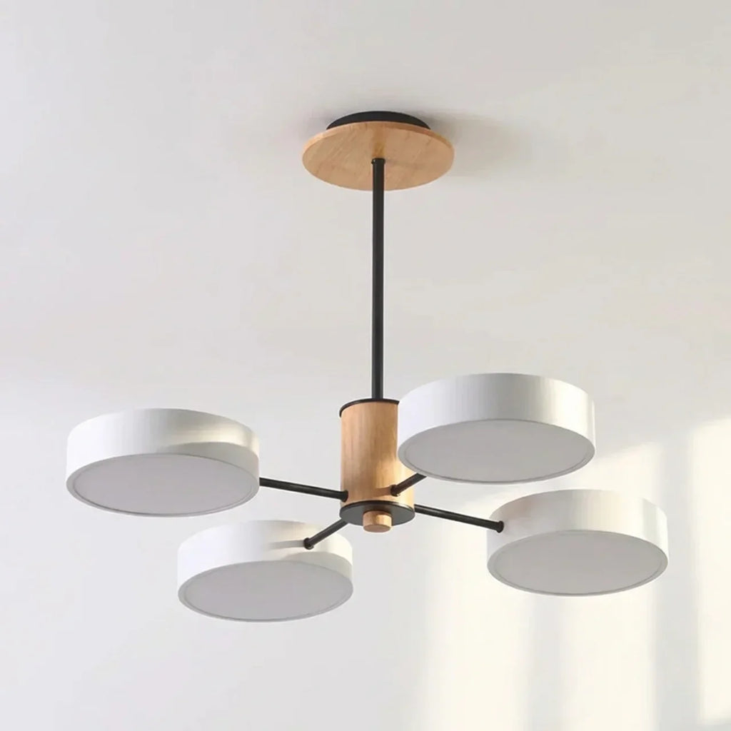 Multi-Arm Ceiling Fixture With LED Metal Frame And Wood