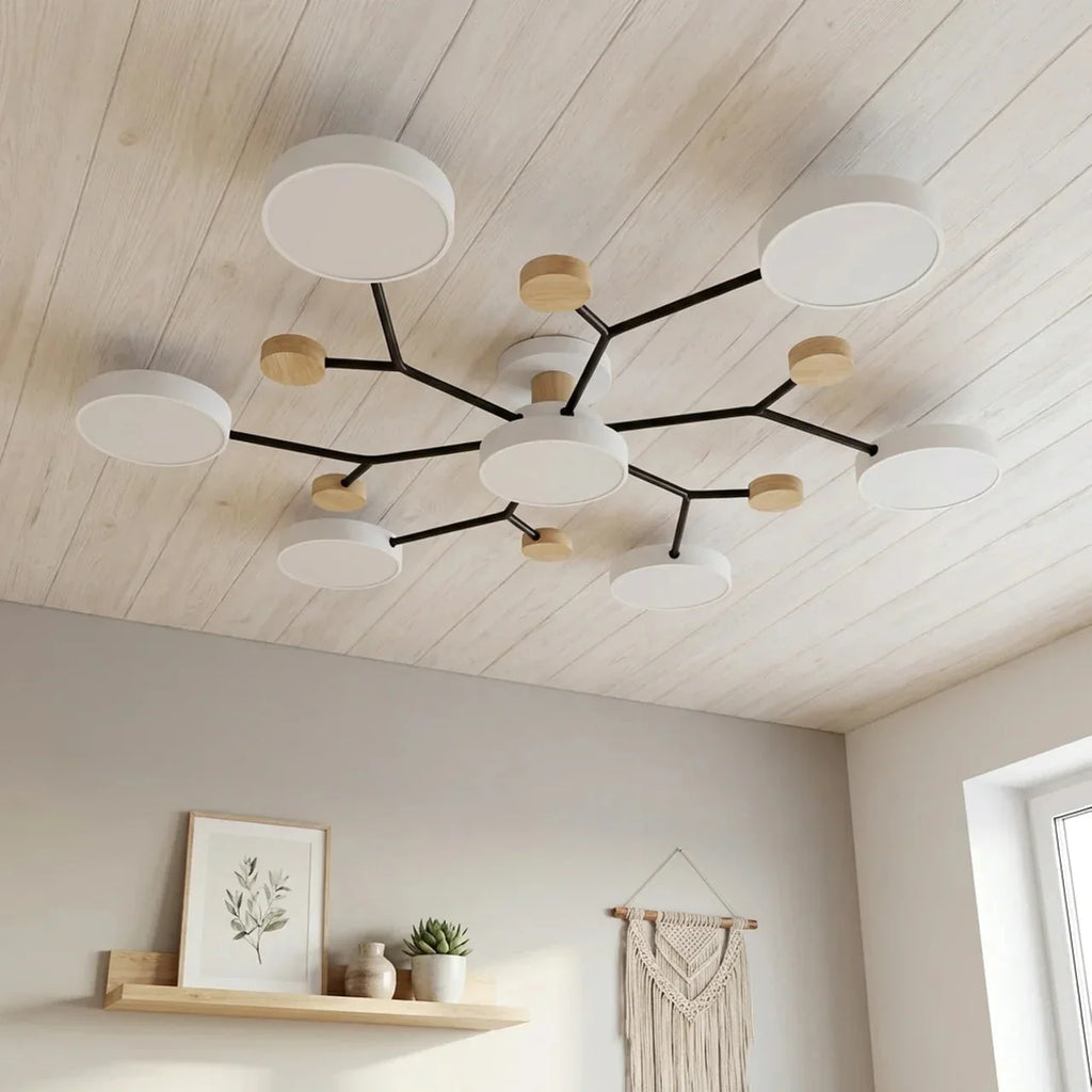 Ceiling Light With Branching Design And Wood Accents