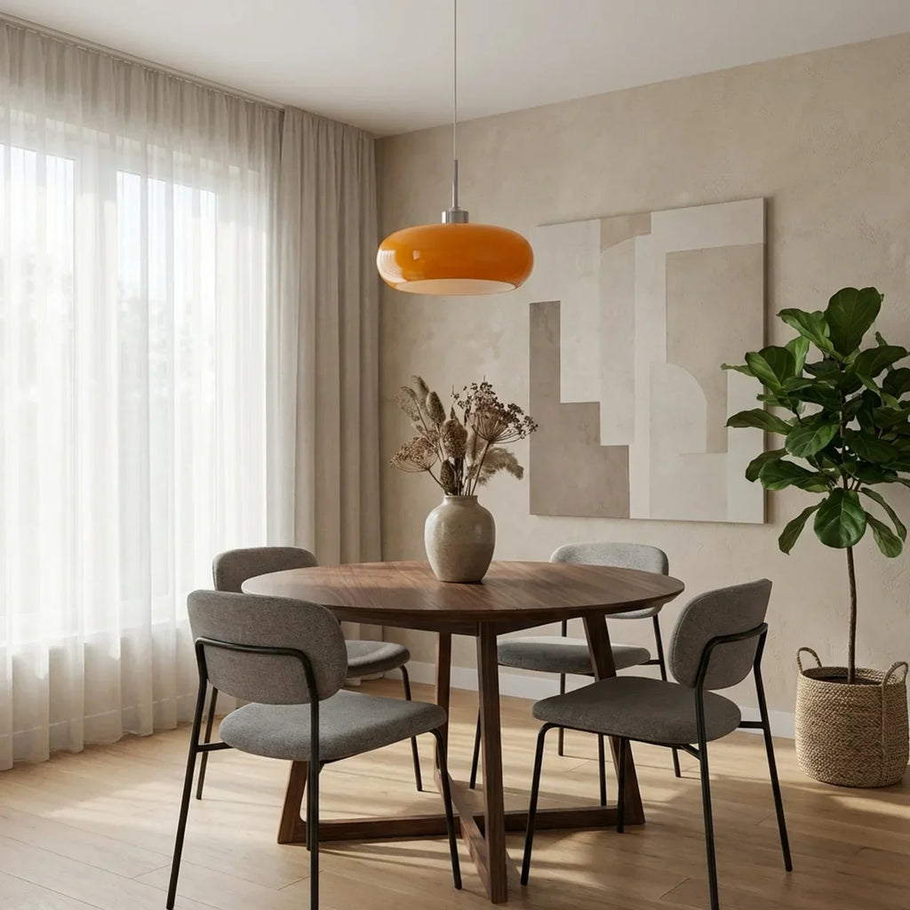 Compact Pendant Light With Glass, Bauhaus Inspired Ceiling Fixture