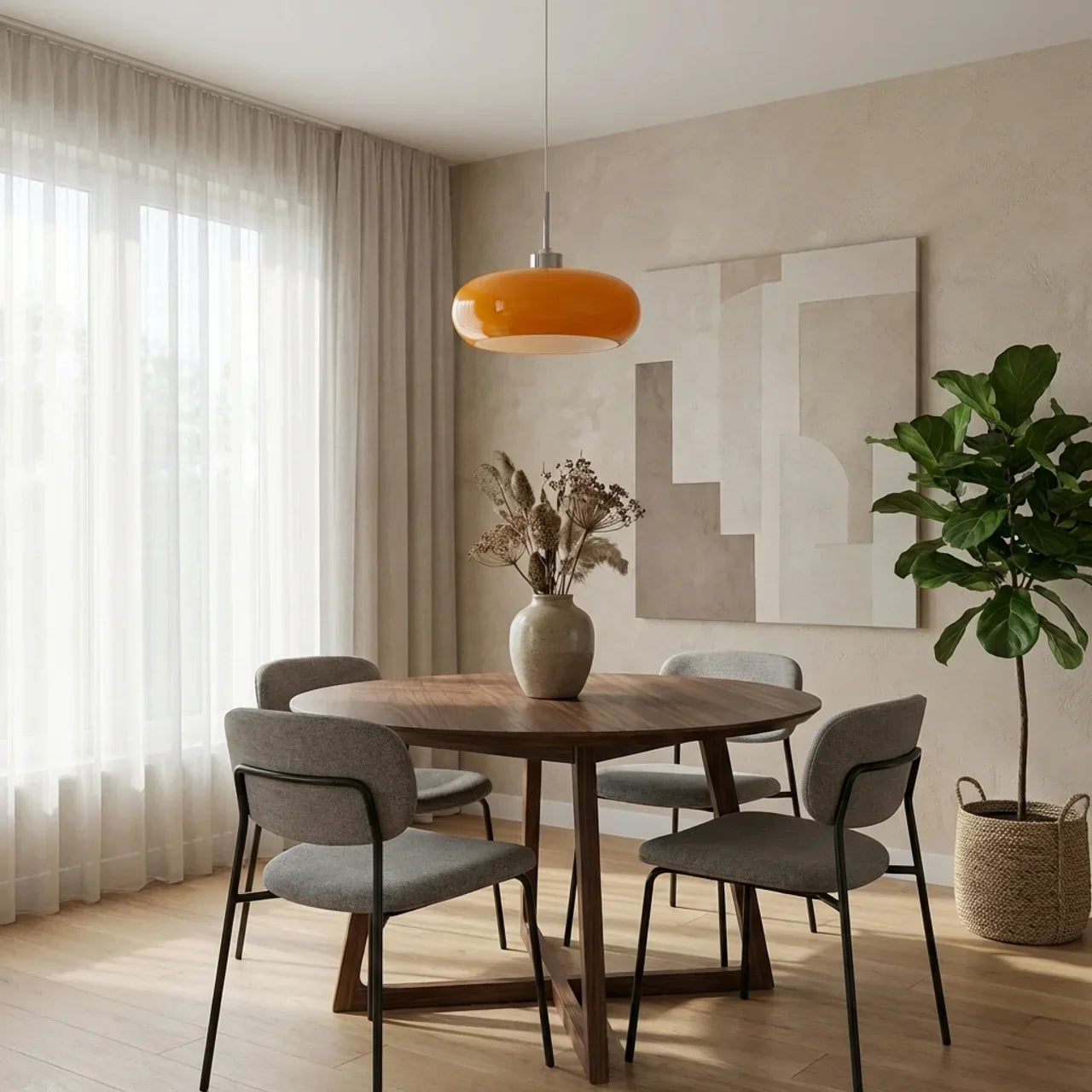 Compact Pendant Light With Glass, Bauhaus Inspired Ceiling Fixture