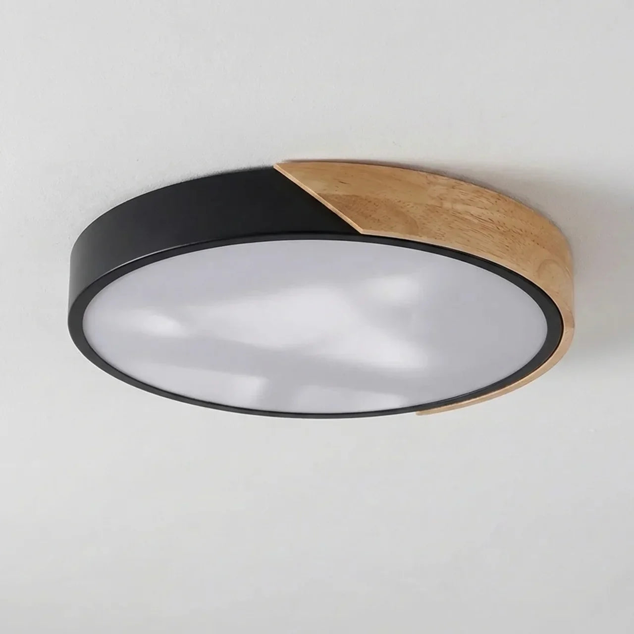 Plafonnier rond en bois à LED avec montage affleurant pour usage intérieur