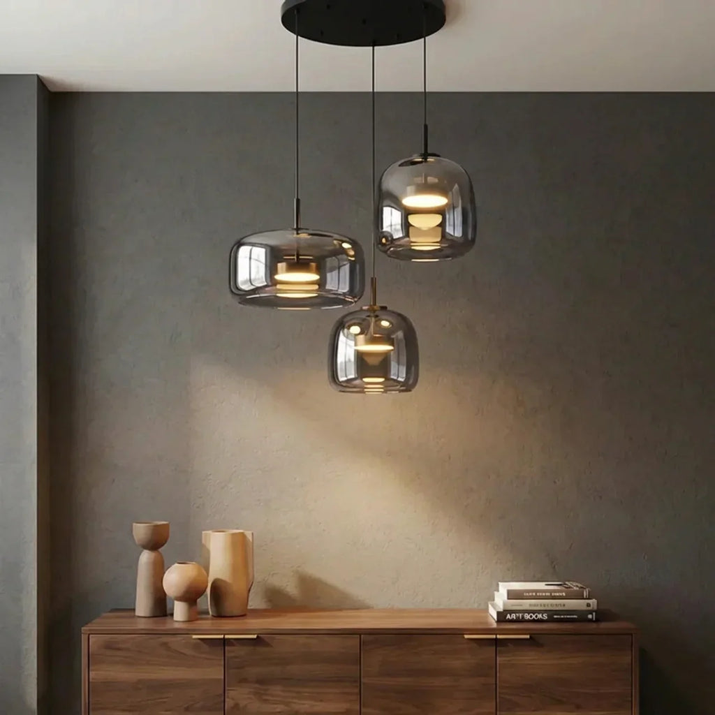 Rauchglas-Pendelleuchte mit integriertem LED-Array