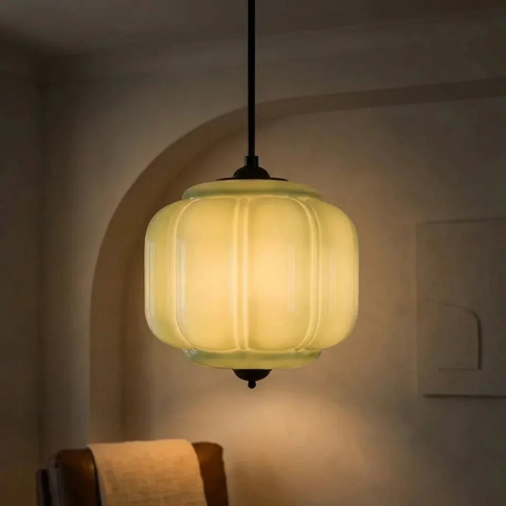 Lampada a soffitto in vetro con pendente a zucca in stile vintage