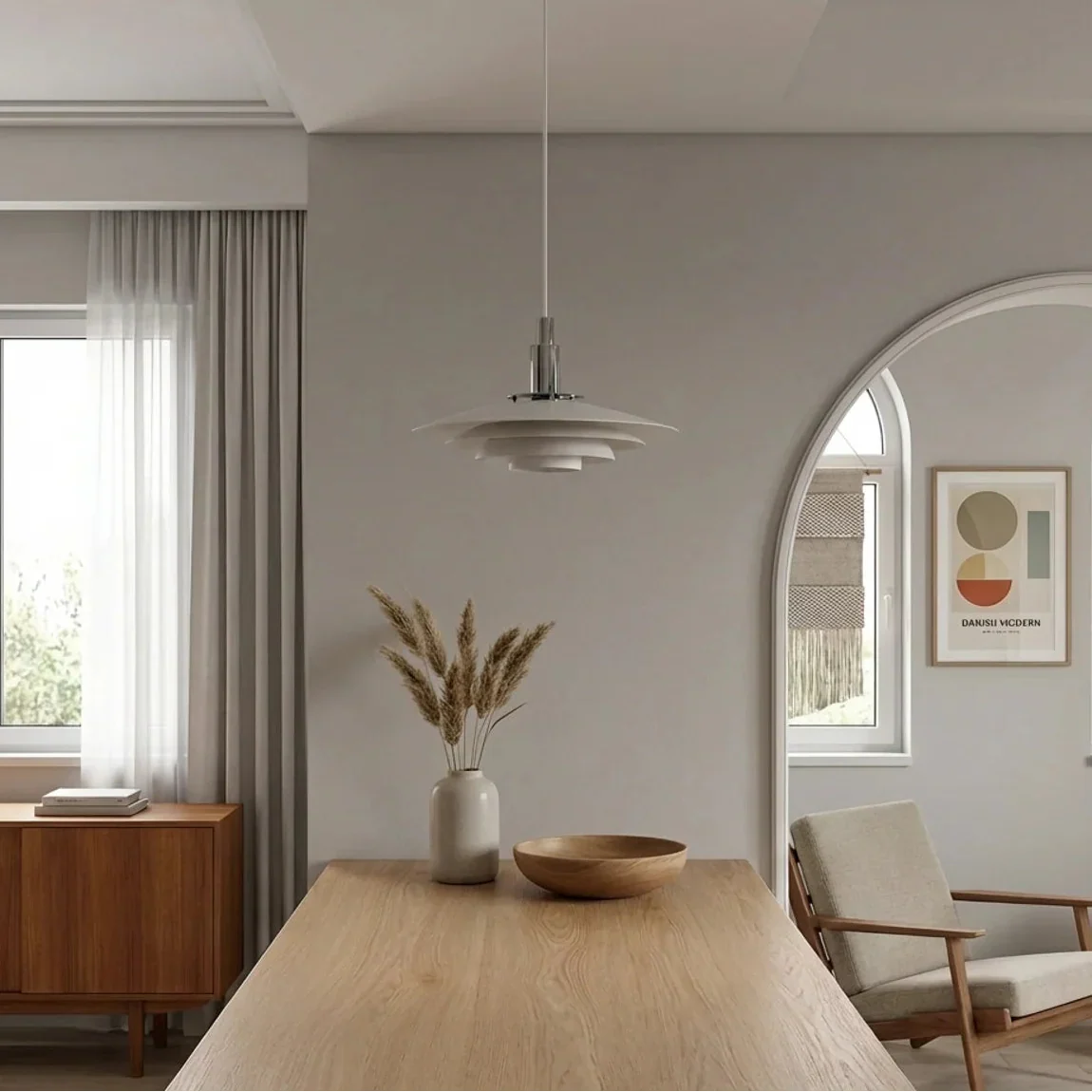 Danish Modern Multi Layer Pendant Light With Layered Shade Design