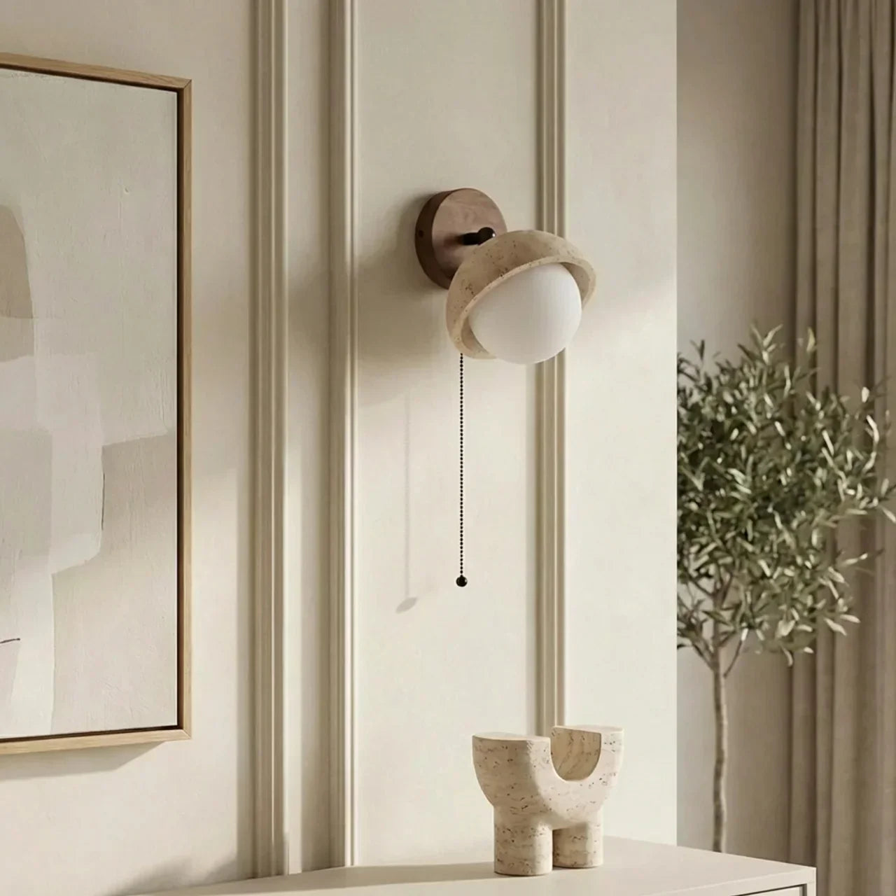 Applique murale en bois et travertin pour décoration intérieure