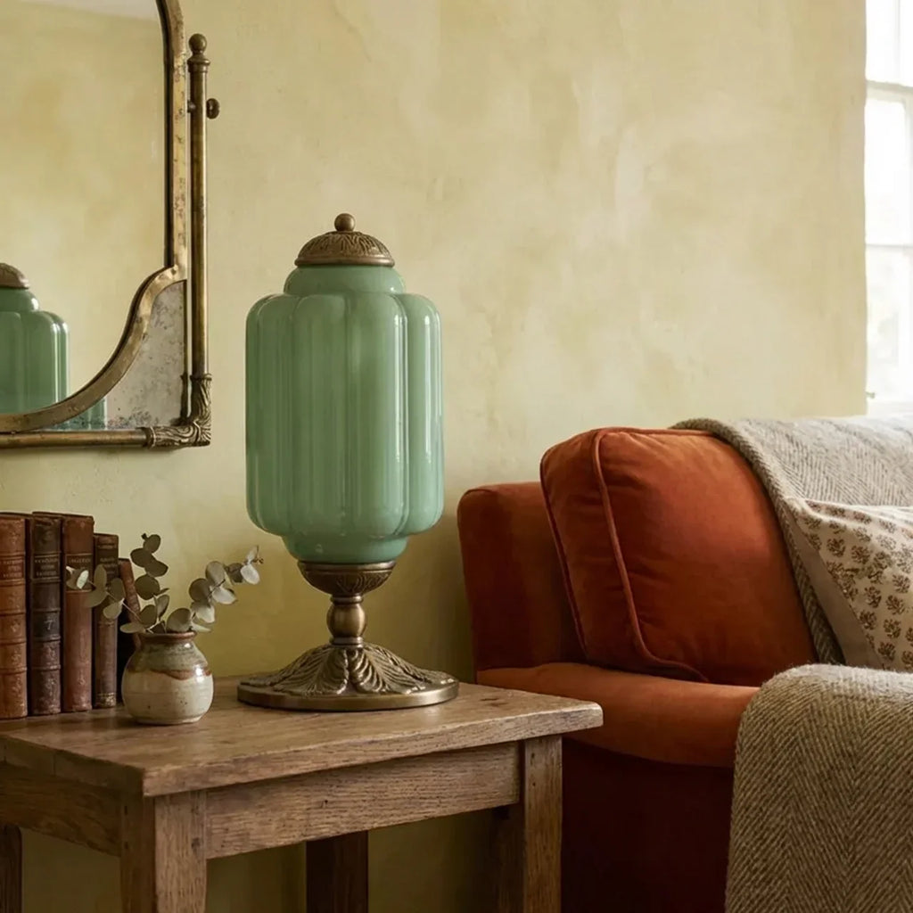 Krémová skleněná lampa s texturovaným povrchem a francouzským retro stylem