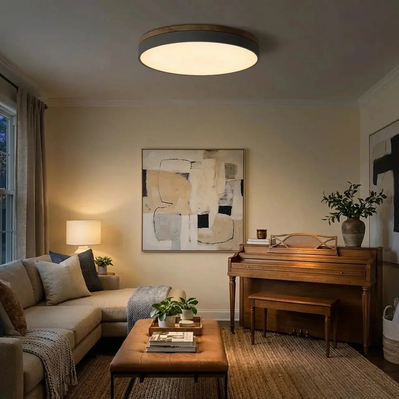 Plafonnier LED à garniture en bois, ultra mince encastré
