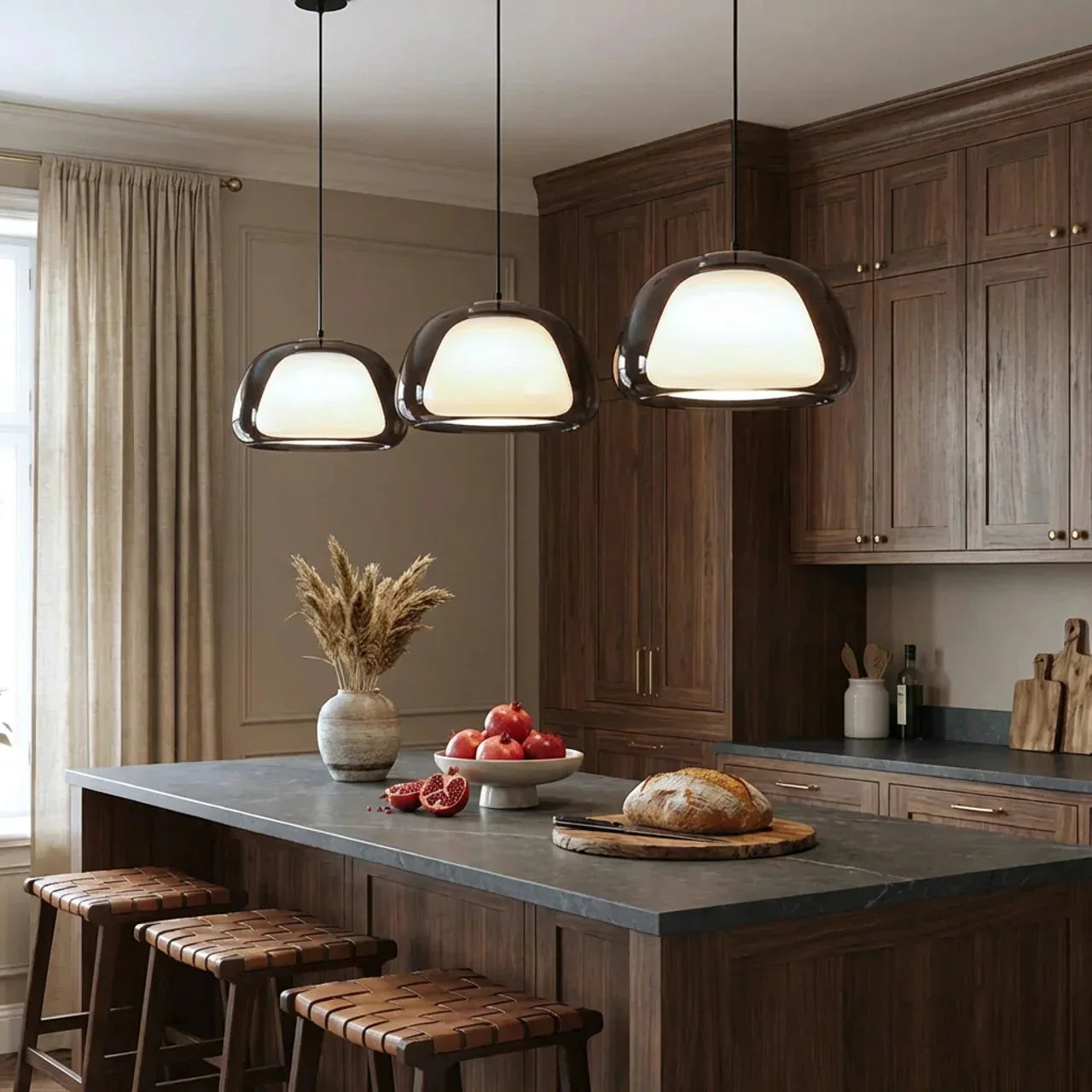 Contemporary Pendant Light With Glass Dome Shade Ceiling