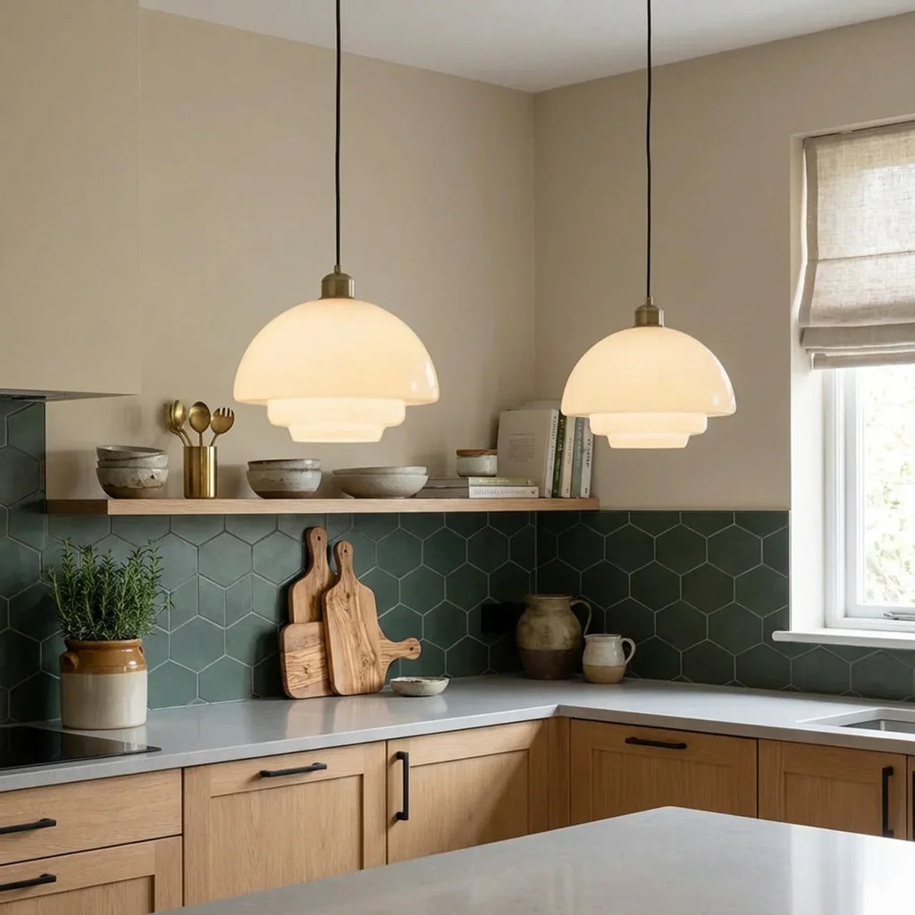Pendelleuchte im Vintage-Stil mit klarem Glasschirm