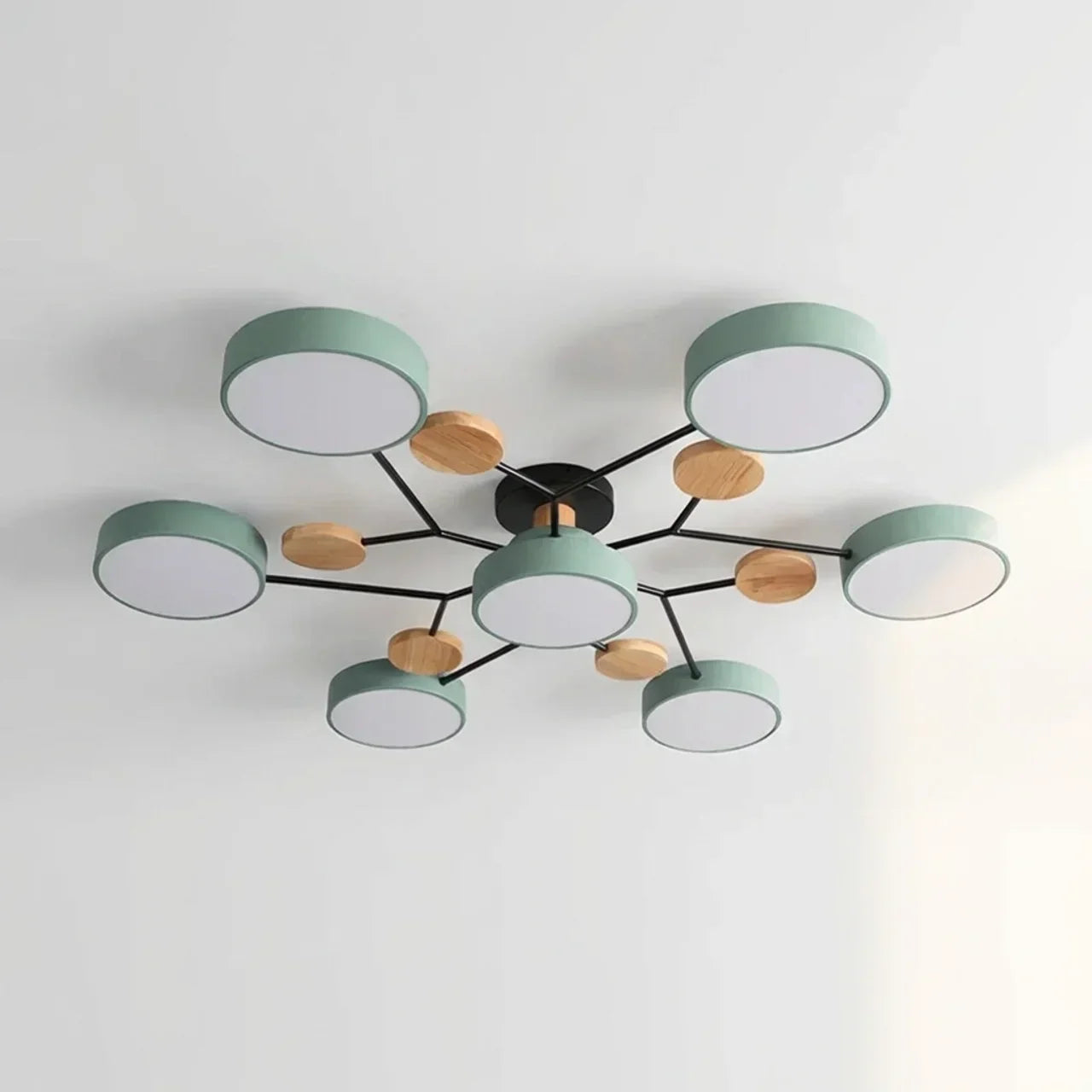 Ceiling Light With Branching Design And Wood Accents